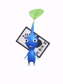 An animation of a Blue Pikmin with a Flower Card from Pikmin Bloom