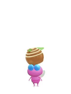 An animation of a Winged Pikmin with a Chocolate from Pikmin Bloom.