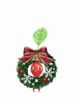 An animation of a Red Pikmin with a 2025 Ornament from Pikmin Bloom.