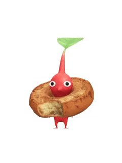An animation of a Red Pikmin with a Donut from Pikmin Bloom.