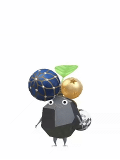 An animation of a Rock Pikmin with a Ball Ornament from Pikmin Bloom.