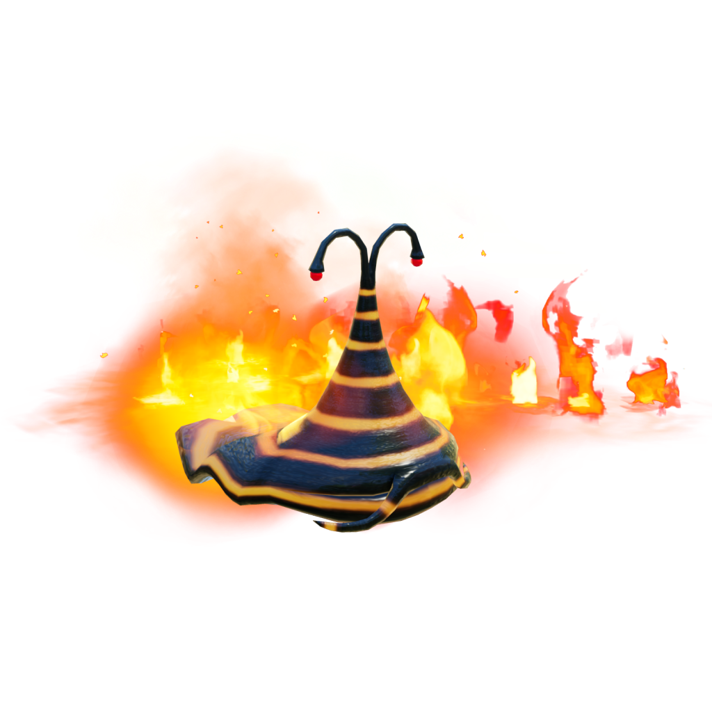 A render of a Pyroclasmic Slooch spreading fire, from Pikmin 4.