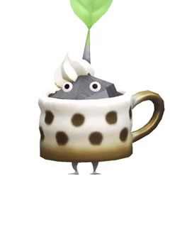 An animation of a Rock Pikmin with a Coffee Cup from Pikmin Bloom.