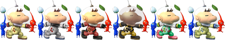 The different palettes for Captain Olimar in Super Smash Bros. Brawl.