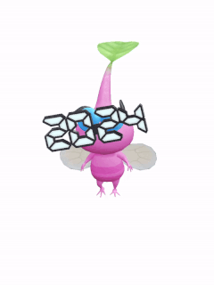 An animation of a Winged Pikmin with 2024 Glasses from Pikmin Bloom