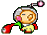A sprite of Captain Olimar plucking a Red Pikmin.