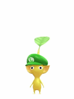 An animation of a Yellow Pikmin with a Super Mario Keychain from Pikmin Bloom.