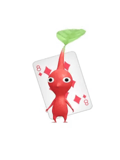An animation of a Red Pikmin with a Playing Card from Pikmin Bloom