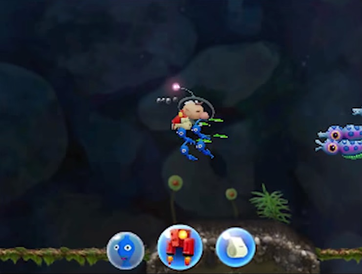 File:Pikmin 3DS Blue Pikmin and Puckering Blinnow.jpg