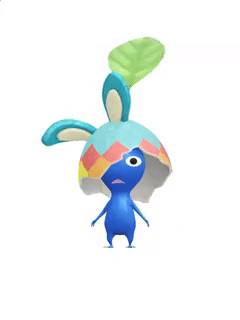 An animation of a Blue Pikmin with a Bunny Egg from Pikmin Bloom