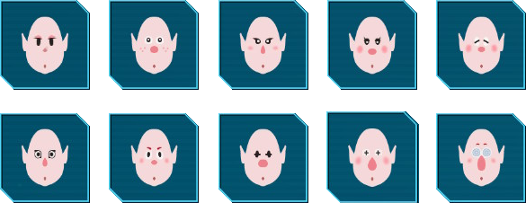 The 10 options for faces for the tall body type in Pikmin 4's character creator.