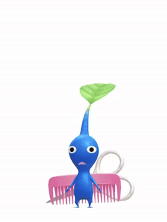 An animation of a Blue Pikmin with a Scissors from Pikmin Bloom.