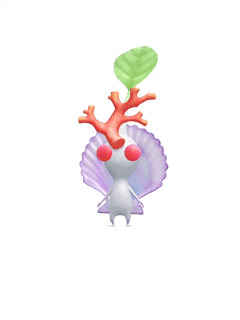 An animation of a White Pikmin with a Coral from Pikmin Bloom.