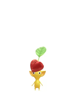 An animation of a Yellow Pikmin with a Chocolate from Pikmin Bloom.