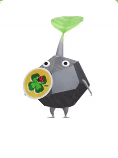 An animation of a Rock Pikmin with a Spring Sticker from Pikmin Bloom