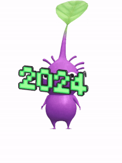 An animation of a Purple Pikmin with 2024 Glasses from Pikmin Bloom