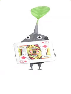 An animation of a Rock Pikmin with a Playing Card from Pikmin Bloom