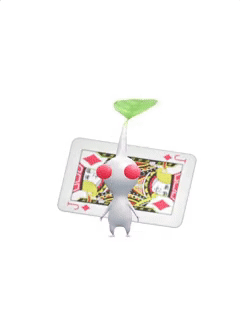 An animation of a White Pikmin with a Playing Card from Pikmin Bloom