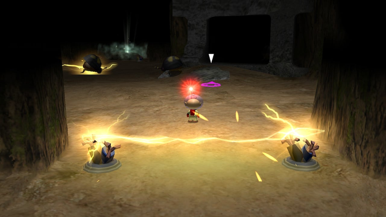 A close-up view of an active electrical node in Pikmin 2.