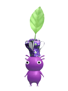 An animation of a Purple Pikmin with a Chef Hat (Rare) from Pikmin Bloom.