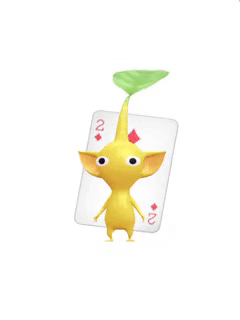 An animation of a Yellow Pikmin with a Playing Card from Pikmin Bloom