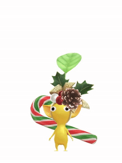 An animation of a Yellow Pikmin with a 2025 Ornament from Pikmin Bloom.