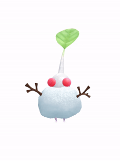 An animation of a White Pikmin with Snow from Pikmin Bloom
