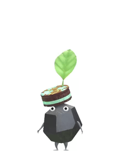 An animation of a Rock Pikmin with a Chocolate from Pikmin Bloom.