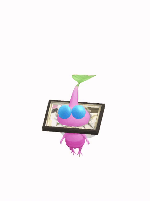 An animation of a Winged Pikmin with a Picture Frame from Pikmin Bloom.