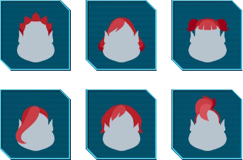 The 6 options for hairstyles for the medium body type in Pikmin 4's character creator.