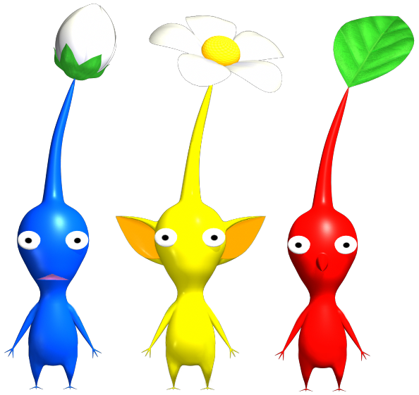 The three Pikmin types in Pikmin.