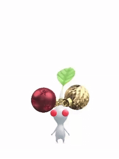 An animation of a White Pikmin with a Ball Ornament from Pikmin Bloom.