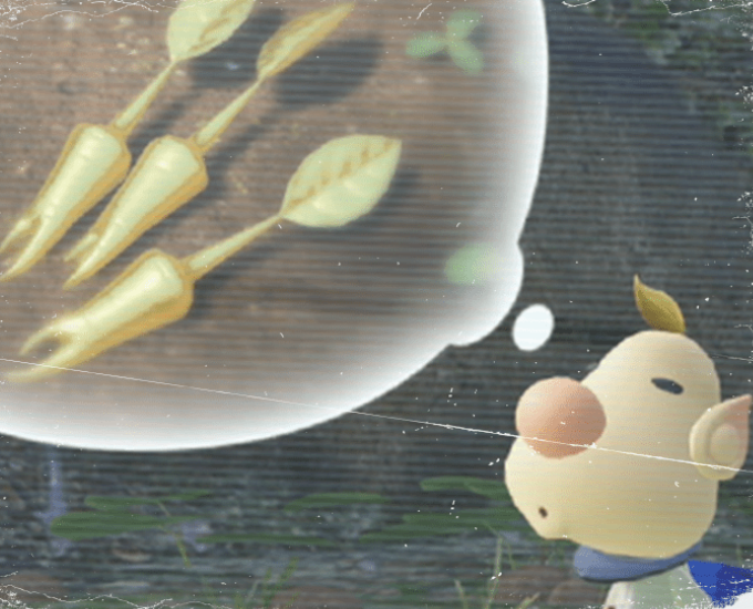 Louie thinking about Golden Pikpik carrots as shown on the Pikmin Garden website