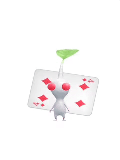 An animation of a White Pikmin with a Playing Card from Pikmin Bloom