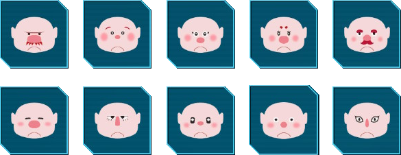 The 10 options for faces for the large body type in Pikmin 4's character creator.