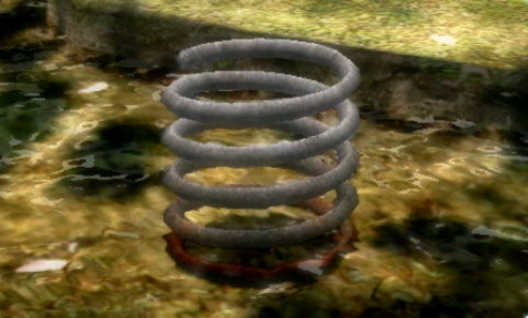 Screenshot of the Coiled Launcher in Pikmin 2's Treasure Hoard.