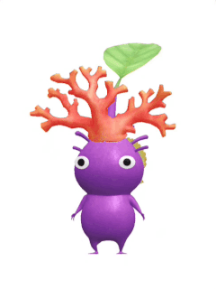An animation of a Purple Pikmin with a Coral from Pikmin Bloom.
