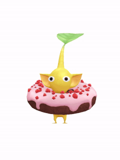 An animation of a Yellow Pikmin with a Donut from Pikmin Bloom.
