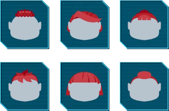 The 6 options for hairstyles for the large body type in Pikmin 4's character creator.