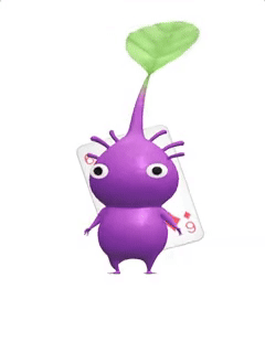 An animation of a Purple Pikmin with a Playing Card from Pikmin Bloom