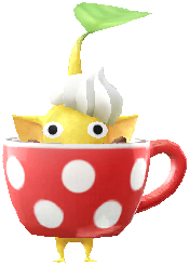 A yellow Decor Pikmin with the Café costume.