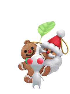 An animation of a White Pikmin with a 2025 Ornament from Pikmin Bloom.