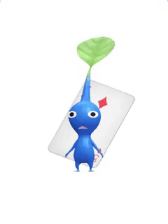 An animation of a Blue Pikmin with a Playing Card from Pikmin Bloom
