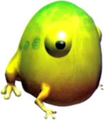 Artwork of a Yellow Wollywog from Pikmin 2.