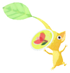 Lifelog artwork of a Yellow Special Decor Pikmin with Spring Sticker decor from Pikmin Bloom.