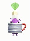 An animation of a Purple Pikmin with a Coffee Cup from Pikmin Bloom.