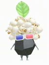 An animation of a Rock Pikmin with a Popcorn Snack from Pikmin Bloom.