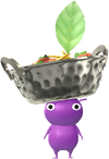 A Purple Pikmin with a Curry Bowl decor from Pikmin Bloom