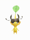 An animation of a Yellow Pikmin with a Stag Beetle from Pikmin Bloom.