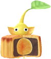 A Yellow Special Decor Pikmin with Mooncake decor from Pikmin Bloom.